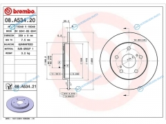 08.A534.20 Диск тормозной зад TOYOTA AurisCorolla SED. ZZE150ZRE151 (EU). NZE15ZRE15 (JP). 06-