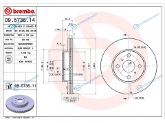 09.5736.14 Диск тормозной перед TOYOTA Corolla NZE12 00-06. Carib AE95 94-