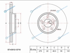 ST-43512-12710 Диск тормозной перед TOYOTA PREMIO T26 07- IST P11 07-