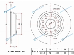 ST-1K0615601AD Диск тормозной зад VAG A34-13Q3 11- OCTAVIA 05-YETI 09-VW GOLF VVI 05-PASSATTIGUAN 07- задни