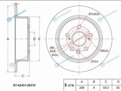 ST-42431-20310 Диск тормозной зад TOYOTA CALDINA ST195G215WCARINA EDEXIV ST205CORONA ST195