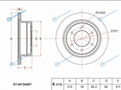 ST-4615A097 Диск тормозной зад MITSUBISHI PAJERO SPORT 08-