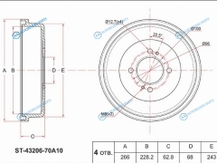 ST-43206-70A10 Барабан тормозной зад NISSAN SUNNY B121314 86-99WINGROAD Y1011 90-08MARCH K1112 92-10