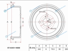ST-42431-16060 Барабан тормозной зад TOYOTA COROLLA 2CORSATERCEL EL4555 90-99 RAUM EXZ15 97-03 CARIB AE95 4W