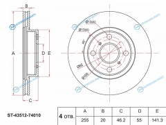 ST-43512-74010 Диск тормозной перед TOYOTA IQ 08-