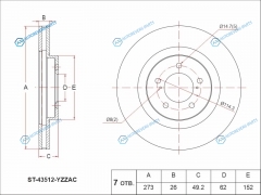 ST-43512-YZZAC Диск тормозной перед TOYOTA AURIS 150COROLLA 150 1.4D-4D1.6VVTI 07-