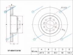 ST-4B0615301B Диск тормозной перед VAG SUPERB 01-08A4 95-00A6 97-05PASSAT V 97-00
