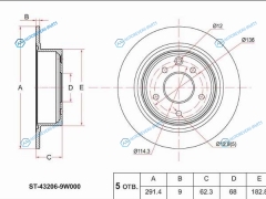 ST-43206-9W000 Диск тормозной зад NISSAN QASHQAI 07- JUKE 10-TEANA J3132 06-