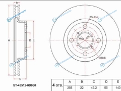ST-43512-0D060 Диск тормозной перед TOYOTA YARIS 06-