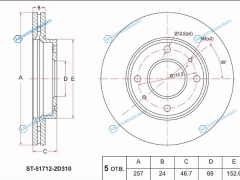 ST-51712-2D310 Диск тормозной перед HYUNDAI ELANTRA 00-06MATRIX 01-08KIA CERATO 06-09