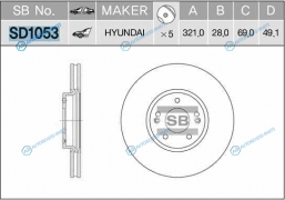 SD1053_диск тормозной передний!| Hyundai Santa Fe 2.7i|2.2CRDi 06>