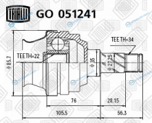 GO 051241 ШРУС внутр. для ам Daewoo Nexia (95-)Chevrolet Lacetti (04-) MT | перед