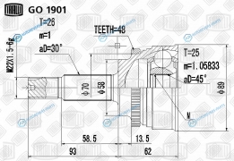 GO 1901 ШРУС наруж. для ам Toyota Avensis (00-) 2.0 ABS | перед