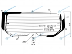 CUSTOM-13 RWHX Стекло заднее с обогревом FORD TRANSIT CUSTOM 13-