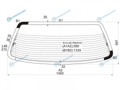 N14-4D RWHX Стекло заднее с обогревом NISSAN PULSAR N14 4D SED 90-95