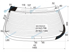 605 RWHX Стекло заднее с обогревом PEUGEOT 4D SED 89-99