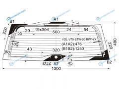 VOL-V70-STW-00 RWHX Стекло заднее с обогревом VOLVO V70XC70 00-07