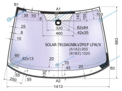 SOLAR-7810AGNBLVZM1P LFWX Стекло лобовое атермальное +дд (100мм от края) SKODA OCTAVIA II 09-13 (Solar-X защита )