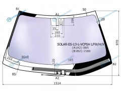 SOLAR-ES-13-L-VCPSH LFWHX Стекло лобовое атермальное c обогревом щеток + дд LEXUS ES 12-18 (Solar-X защита от ультрафиолета)