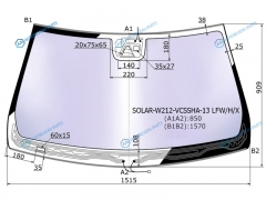SOLAR-W212-VCSSHA-13 LFWHX Стекло лобовое атермальное с обогревом щеток + дд +кам MERCEDES E-CLASS W212 45D 13-16 (Solar-X защ