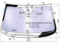 SOLAR-4437AGNHMV1B LFWHX Стекло лобовое атермальное с обогревом щеток + дд KIA SORENTO II 09-12 (Solar-X защита от ультрафиол