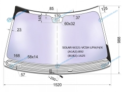 SOLAR-W221-VCSH LFWHX Стекло лобовое атермальное с обогревом щеток + дд MERCEDES S-CLASS W221 05-13 (Solar-X защита)