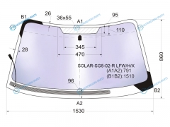 SOLAR-SG5-02-R LFWHX Стекло лобовое атермальное с обогревом щеток SUBARU FORESTER 02-08 (Solar-X защита от ультрафиолета)