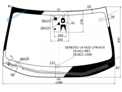 GENESIS-14-HUD LFWHX Стекло лобовое с обогревом щеток + дд камера проекция HYUNDAI GENESIS 4D 14-17