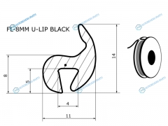 FL-8MM U-LIP BLACK Молдинг универсальный. жесткий профиль U-LIP. Бухта 30м (цена за 1метр)