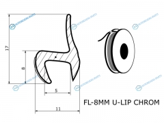 FL-8MM U-LIP CHROM Молдинг универсальный профиль . жесткий хромированная полоса. Бухта 30м (цена за 1метр)