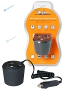 ASP-2U-12 Прикуриватель-разветвитель 2 гнезда + 2USB в подстаканник с индикатором зарядки АКБ обрезиненый