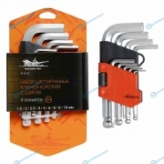 AT-9-17 Набор шестигранных ключей коротких с шаром 9 предметов (1.5.2.2.5.3.4.5.6.8.10мм) пласт.подвес