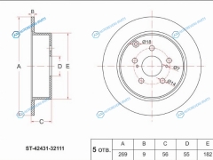ST-42431-32111 Диск тормозной зад TOYOTA VistaArdeo AZVSV5. Caldina AZTZZT24. Opa ACT10. ZCT1. Voltz ZZE137.