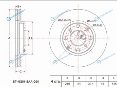 ST-45251-SAA-G00 Диск тормозной перед HONDA FITJAZZ GD L15L13 4WD 01-07LOGO GA3