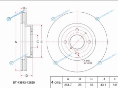 ST-43512-12620 Диск тормозной перед TOYOTA COROLLA RUNXALLEXVERSOSPASIOFILDER NZE12ZZE12ZZE15