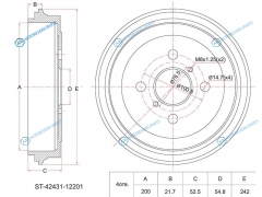 ST-42431-12201 Барабан тормозной зад TOYOTA CorollaRunxSpacio NZE12. ZZE122124. 00-