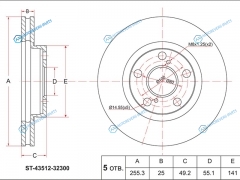 ST-43512-32300 Диск тормозной перед TOYOTA ARDEOOPAPREMIOALLIONCORONA ZZV50ZT240CT10ZZT230AT1921