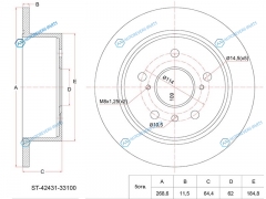 ST-42431-33100 Диск тормозной зад TOYOTA Camry ACV30. MCV30