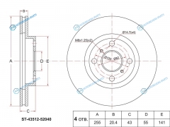 ST-43512-52040 Диск тормозной перед TOYOTA FUNCARGOVITZ RSPROBOXBBWILLIST NCP12367 99-05