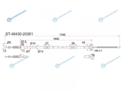 ST-46430-20361 Трос ручника TY CoronaCaldina T1921 2WD (барабан тормоза) - LH