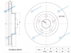 ST-43512-20710 Диск тормозной перед TOYOTA PREMIOALLIONCALDINA ZZTAZT24VOLTZMATRIX ZZE13CELICA ZZT23