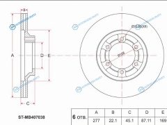 ST-MB407038 Диск тормозной перед MITSUBISHI PAJERO I L044L141 -91DELICAL300 P24 89-99
