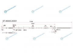 ST-46420-20351 Трос ручника TY CoronaCaldina T1921 2WD (барабан тормоза) - RH