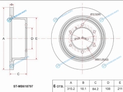 ST-MB618797 Диск тормозной зад MITSUBISHI PajeroSportChallenger V24. K9 91-. Delica SpGearL400 Van PDPF