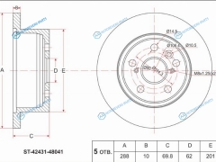 ST-42431-48041 Диск тормозной зад TOYOTA Harrier ACUMCU3 00-. Kluger ACUMCU2 LX RX330350400 03-