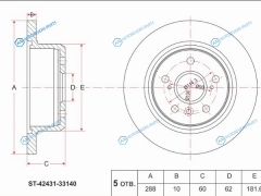 ST-42431-33140 Диск тормозной зад TOYOTA CAMRY 4WD 06-HARRIER U15 97-