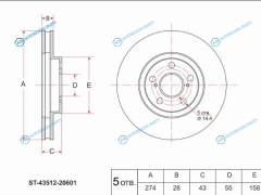 ST-43512-20601 Диск тормозной перед TOYOTA CALDINA 3S-G ST215 97-02CARINA 4A-GE AT210AVENSIS T220