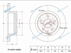 ST-42431-42060 Диск тормозной зад TOYOTA RAV-4 A3 05-. Mark X ZIO ANAGGA1 07-