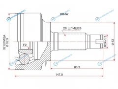 HO-57 Шрус наружный HONDA ACCORD K20AK24AJ30A CLCM 03-CR-V K20AK24A RD456701-06