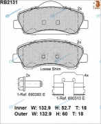 RB2131 Дисковые тормозные колодки R BRAKE (противоскрипная пластина в компл.)